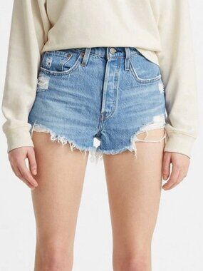 Levi's 501 High Rise Shorts Size 26 Sansome Straggler Light Wash Button Fly